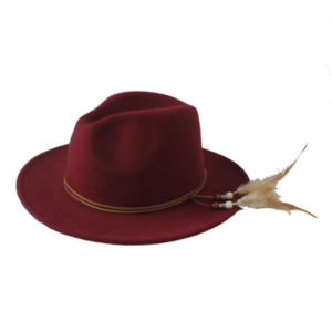 Burgundy Fedora Feather hat
